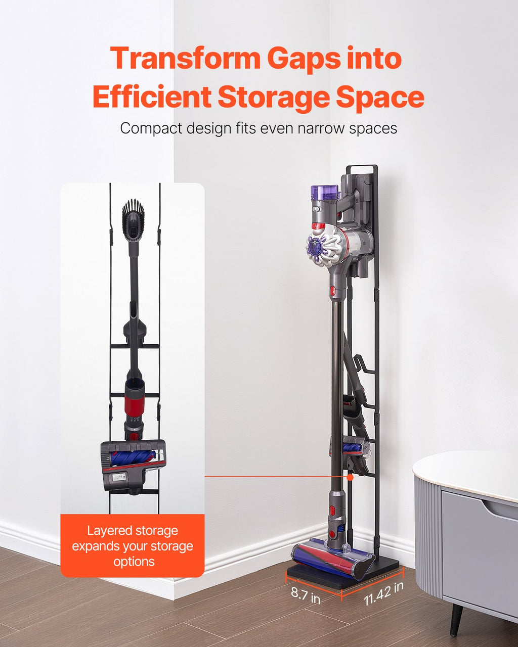 Vacuum Stand, Compatible With Dyson V6 V7 V8 V10 V11 V15, Stable Vacuum Stand Holder with 4 Hooks for Dyson DC30 DC31 DC34 DC35 DC58 DC59 DC62 D74 Cordless Upright Vacuum Cleaners & Accessories