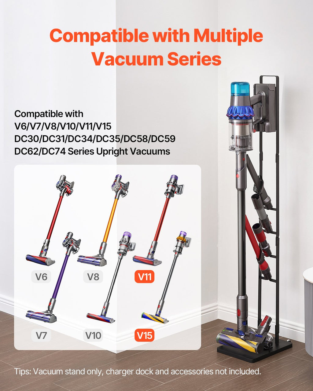 Vacuum Stand, Compatible With Dyson V6 V7 V8 V10 V11 V15, Stable Vacuum Stand Holder with Wheels for Dyson DC30 DC31 DC34 DC35 DC58 DC59 DC62 D74 Cordless Upright Vacuum Cleaners & Accessories