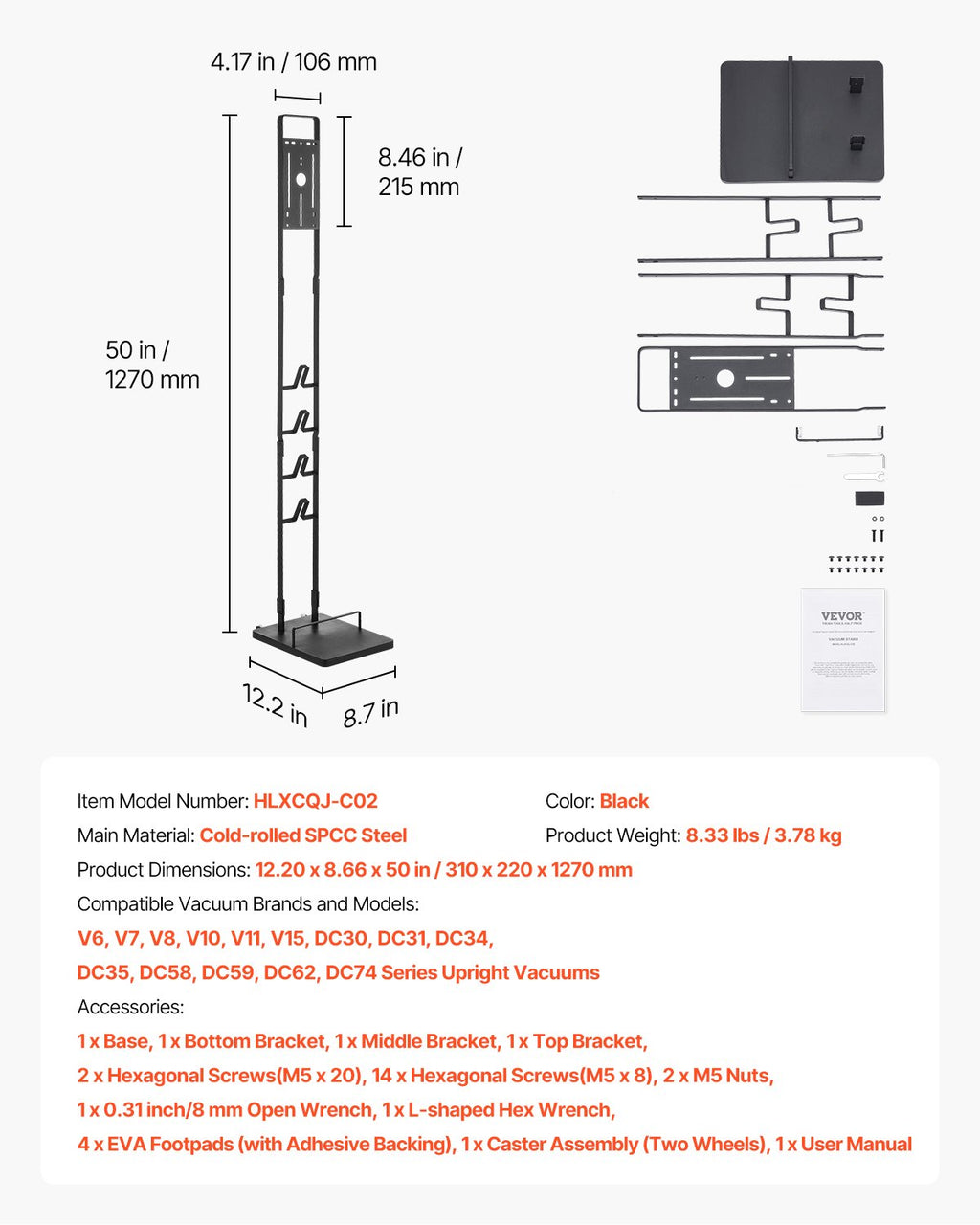 Vacuum Stand, Compatible With Dyson V6 V7 V8 V10 V11 V15, Stable Vacuum Stand Holder with Wheels for Dyson DC30 DC31 DC34 DC35 DC58 DC59 DC62 D74 Cordless Upright Vacuum Cleaners & Accessories
